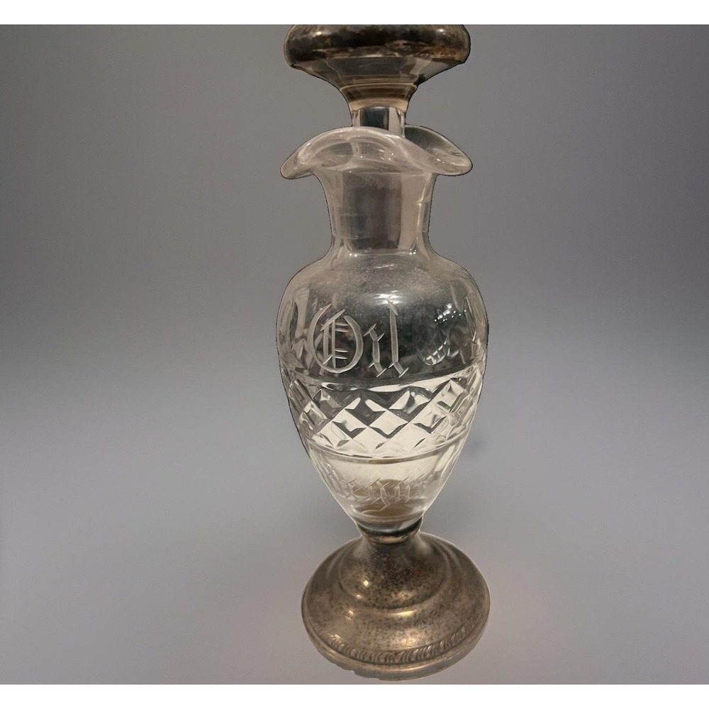Vtg. Cambridge‎ Crystal & Sheffield Sterling Oil & Vinegar Cruet
